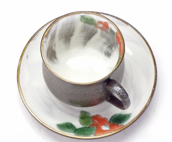 九谷焼 コーヒーカップ カップ＆ソーサー 赤椿｜九谷焼通販なら百華園