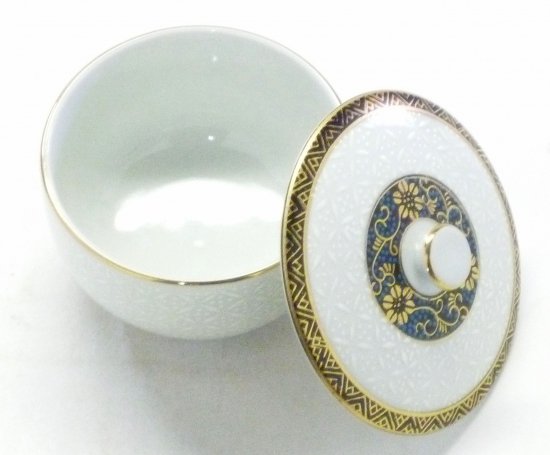 九谷焼おしゃれな蓋付湯呑 白七宝 単品（Kutani Teacup)｜九谷焼通販