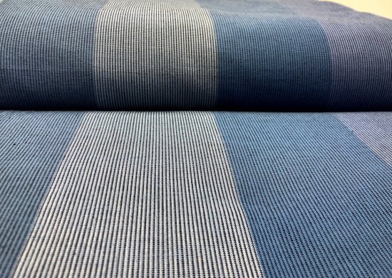 ちぢみ織り4列ストライプブルーブルー - 久留米絣織元 下川織物