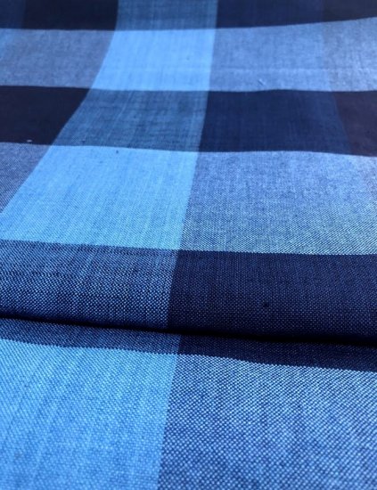 藍染めチェック２立 - 久留米絣織元 下川織物