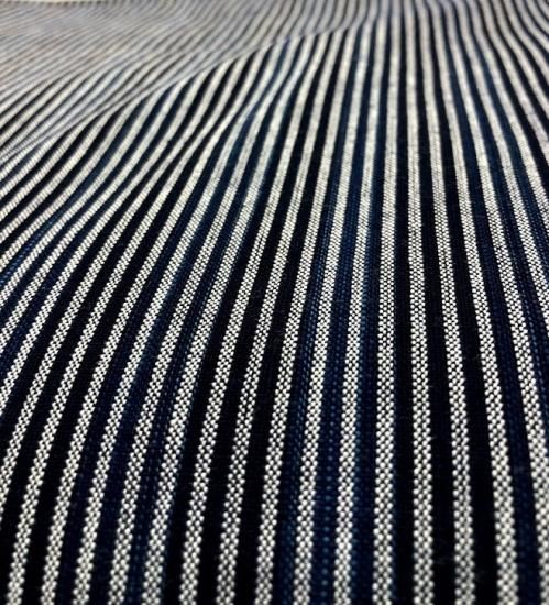 藍ムラ糸段染めストライプグレー - 久留米絣織元 下川織物