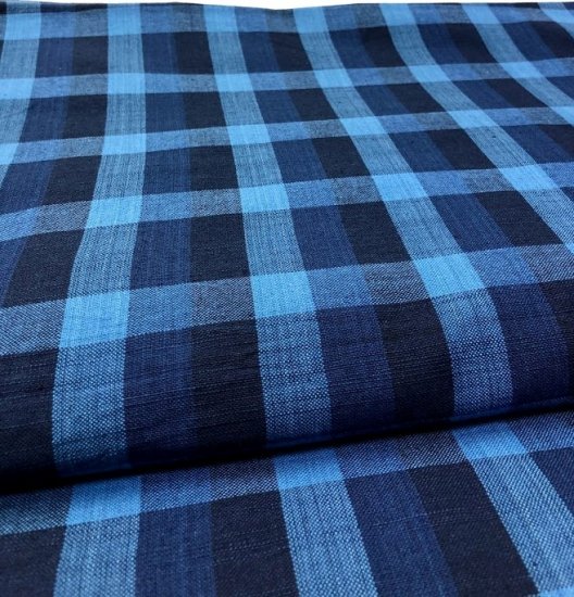 藍染めチェック8立 - 久留米絣織元 下川織物