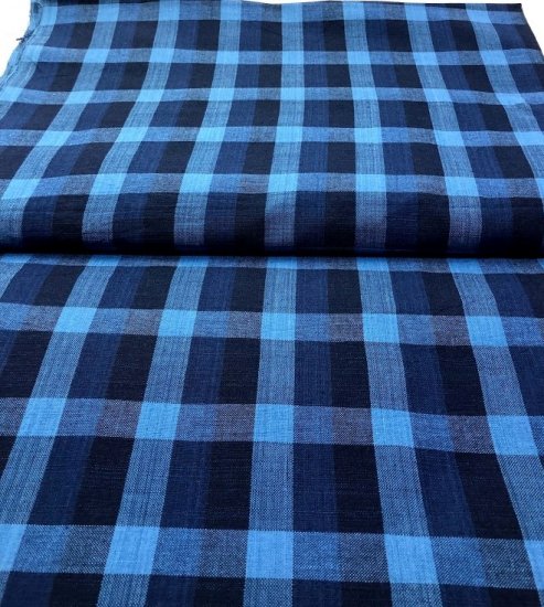 藍染めチェック8立 - 久留米絣織元 下川織物