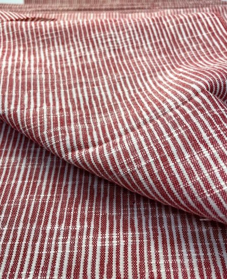 よろけストライプ赤白スラブ - 久留米絣織元 下川織物