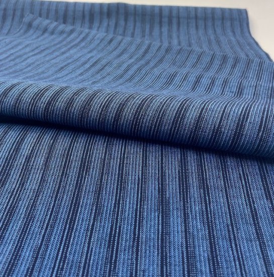 ちぢみ織りよろけ縞ブルー - 久留米絣織元 下川織物