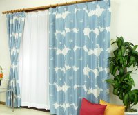 オーダーカーテン 通販 おしゃれな北欧風花柄遮光カーテン ブロムスト スターリングブルー色
