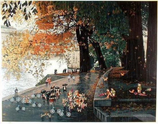 SCENE OF RIVER セーヌ川にて（レイニーディⅤ）|HIRO YAMAGATAヒロ  ヤマガタを買う｜現代アート販売(通販)のHighArtGallery.Com