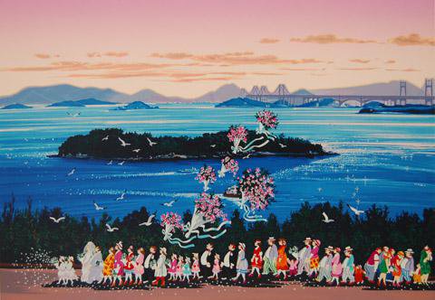 絵画/タペストリーヒロ・ヤマガタ WEDDING ON ISLAND 瀬戸大橋（日本のエッセンス）