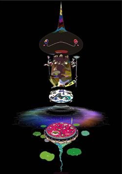 村上隆　二重螺旋逆転　サイン入り　状態悪いです 村上隆「二重螺旋逆転(黒い頭に茶色の体)」絵画 額付 版画