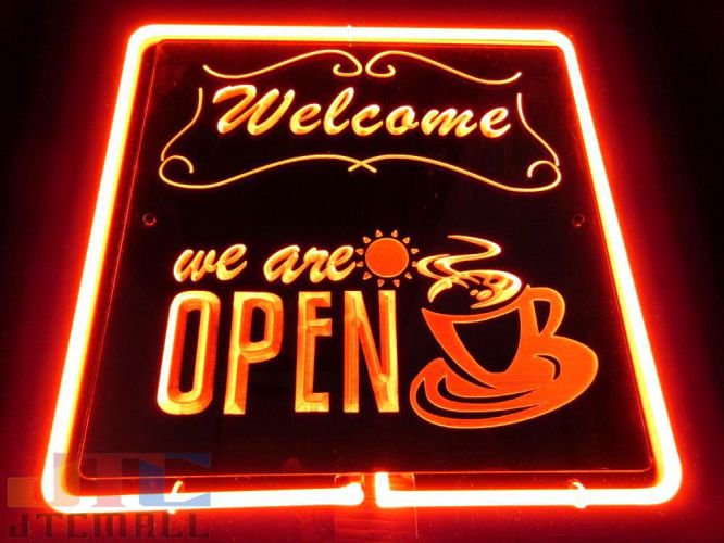 OPEN WELCOME オープン COFFEE コーヒー 特大 3D ネオン看板 