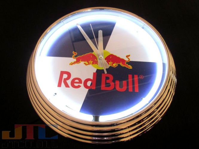 Red Bull レッドブル 白 ネオン クロック 時計 BAR Cafe ネオン管 ネオン看板 - ネオン管やブリキ看板、アメリカ雑貨の通販【JTC  MALL】