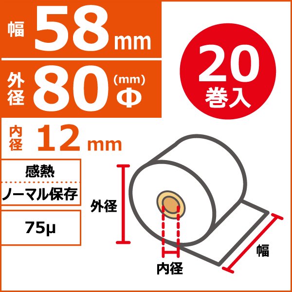 送料無料 クレジット決済端末用 感熱ロール紙 高保存タイプ 58mm×56mm×