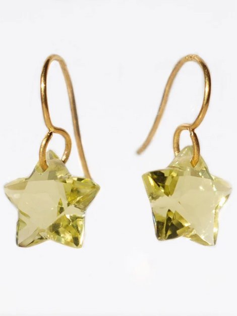 24SS Yellow Gold Small Star Pierced Earrings (Lemon Quartz)