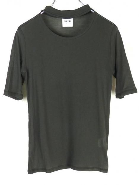 25SS NECK SLIT SHEER TOP /CHARCOAL