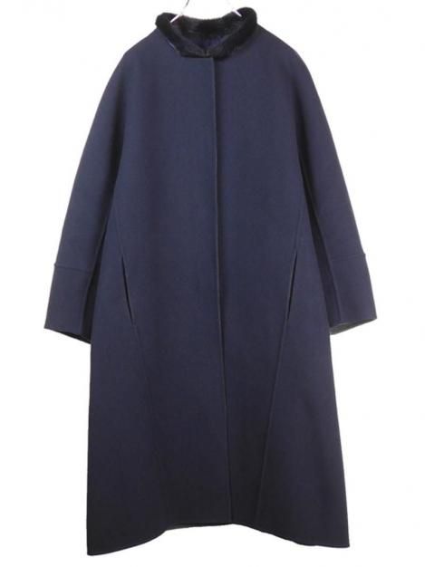 18AW ウールカシミヤ2WAYノーカラーコート ネイビー