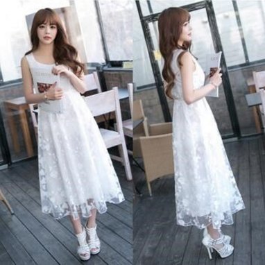 ボタニカルレースが可憐で清楚 ロングワンピース 白 韓国プチプラパーティードレス通販 Tenderly Dress