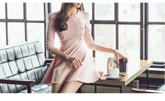 ベビーピンクのaライン七分袖ワンピース 韓国プチプラパーティードレス通販 Tenderly Dress ベビーピンクのaライン七分袖ワンピース 韓国プチプラパーティードレス通販 Tenderly Dress