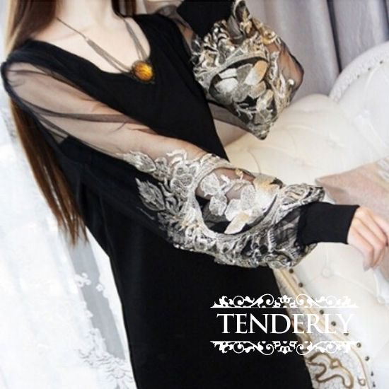 シースルーバルーンスリーブ　チュニックワンピース - 韓国プチプラパーティードレス通販『TENDERLY DRESS』