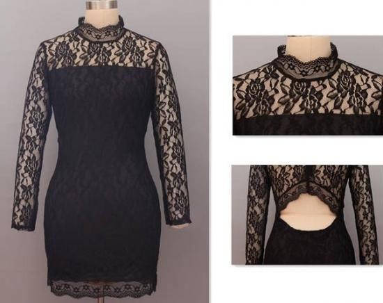 セクシー 背中開き 総レース ハイネック タイトワンピース