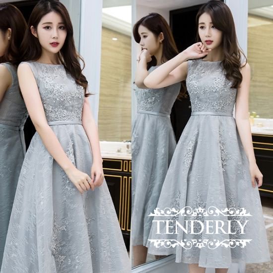 結婚式や謝恩会にピッタリなミモレ丈ノースリーブ ドレス ワンピース - 韓国プチプラパーティードレス通販『TENDERLY DRESS』