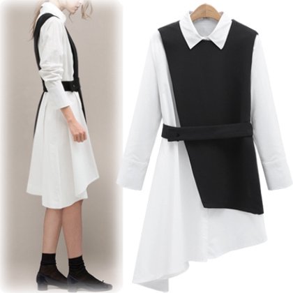 アシンメトリーデザインの長袖白シャツワンピース 韓国プチプラパーティードレス通販 Tenderly Dress