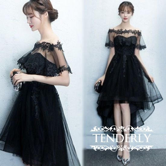 ロングフィッシュテールのパーティー黒ドレス - 韓国プチプラ