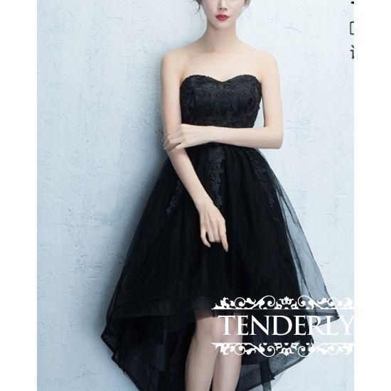 ロングフィッシュテールのパーティー黒ドレス - 韓国プチプラ