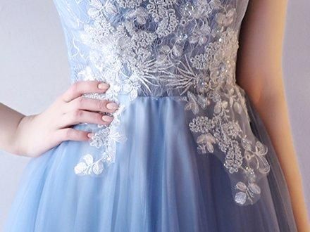 フェアリーな刺繍チュールレースミモレ丈 パーティードレス