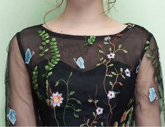 大人気 シースルーボタニカル刺繍 フルレングスドレス - 韓国