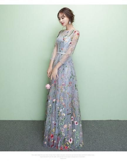 大人気 シースルーボタニカル刺繍 フルレングスドレス - 韓国