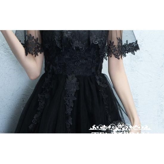 フィッシュテール ワンピース ドレス スリット入 ベロア調 黒 シースルーレースフィッシュテールワンピース – panchapancha