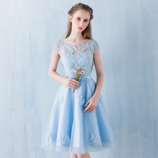 発表会におすすめ レースが可愛い水色ドレス 韓国プチプラパーティードレス通販 Tenderly Dress