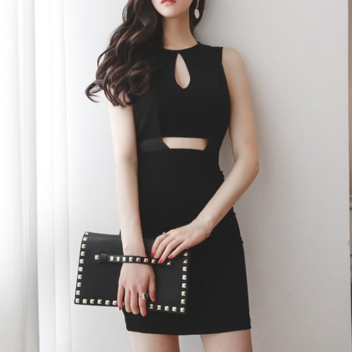艶っぽボディコンシャス セクシータイト黒ミニワンピース 韓国プチプラパーティードレス通販 Tenderly Dress