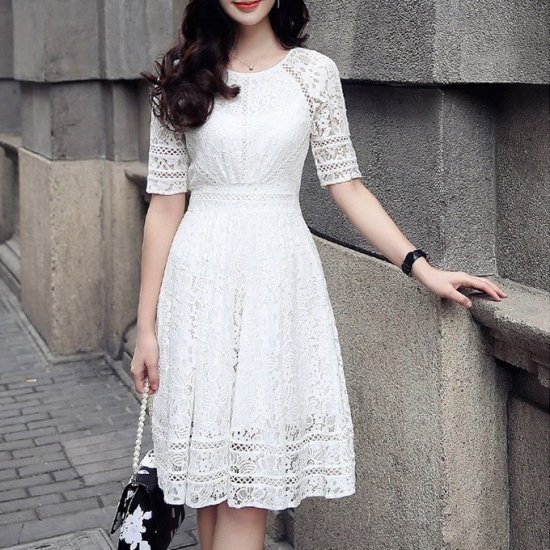清楚なフラワーレース 膝丈ワンピース 韓国プチプラパーティードレス通販 Tenderly Dress