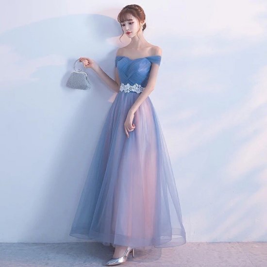 ブライズメイドに 清楚なオフショルダーのロングドレス - 韓国プチプラパーティードレス通販『TENDERLY DRESS』