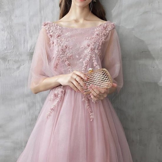 パーティードレス　ロングドレス　ワンピース結婚式　大きいサイズ　韓国　ピンク