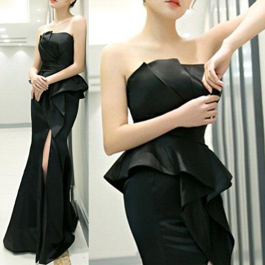 ぺプラムでスタイルアップ ベアトップマーメイド イブニングドレス - 韓国プチプラパーティードレス通販『TENDERLY DRESS』