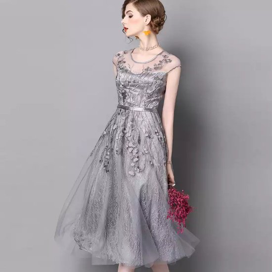 ドレス 刺繍レース 結婚式 お呼ばれ ワンピースドレス