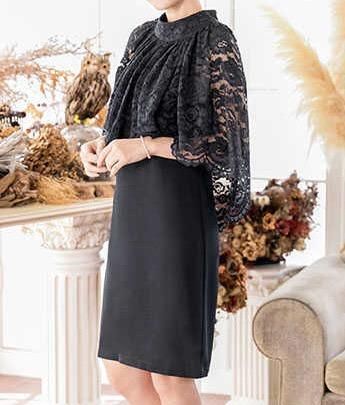 結婚式に ポンチョ風レーストップのセミタイトワンピース - 韓国