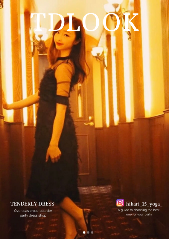 個性的なフリンジフェザー　シースルー七分袖ドレスワンピース - 韓国プチプラパーティードレス通販『TENDERLY DRESS』
