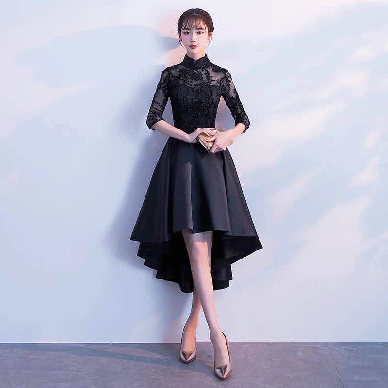 人気のマオカラー＆フィッシュテール　コードレースが華やかなドレスワンピース - 韓国プチプラパーティードレス通販『TENDERLY DRESS』