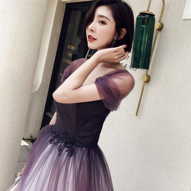 気品漂うラベンダー系グラデーション 2Wayマキシ丈ドレス - 韓国