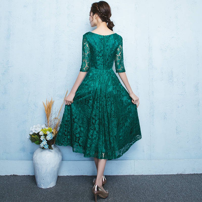 結婚式やお呼ばれに 人気のグリーン 膝丈七分袖ビジューワンピース - 韓国プチプラパーティードレス通販『TENDERLY DRESS』