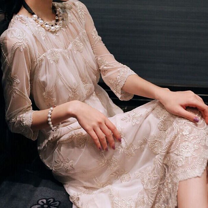 ドレス　ワンピース　シフォン　刺繍