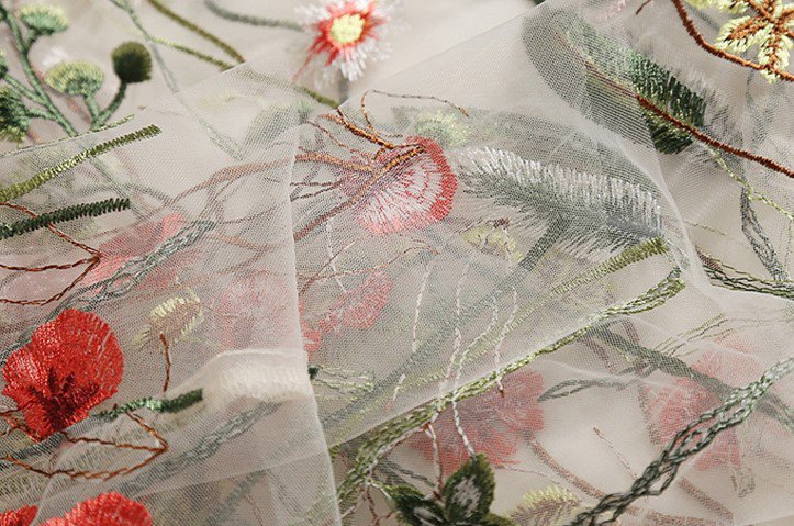 昭和レトロ花柄刺繍デザインロングワンピース透け素材ネイビーl