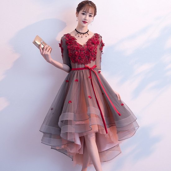 クリスマス パーティー等に 花飾りが華やかな袖ありフィッシュテール 袖ありドレス 韓国プチプラパーティードレス通販 Tenderly Dress