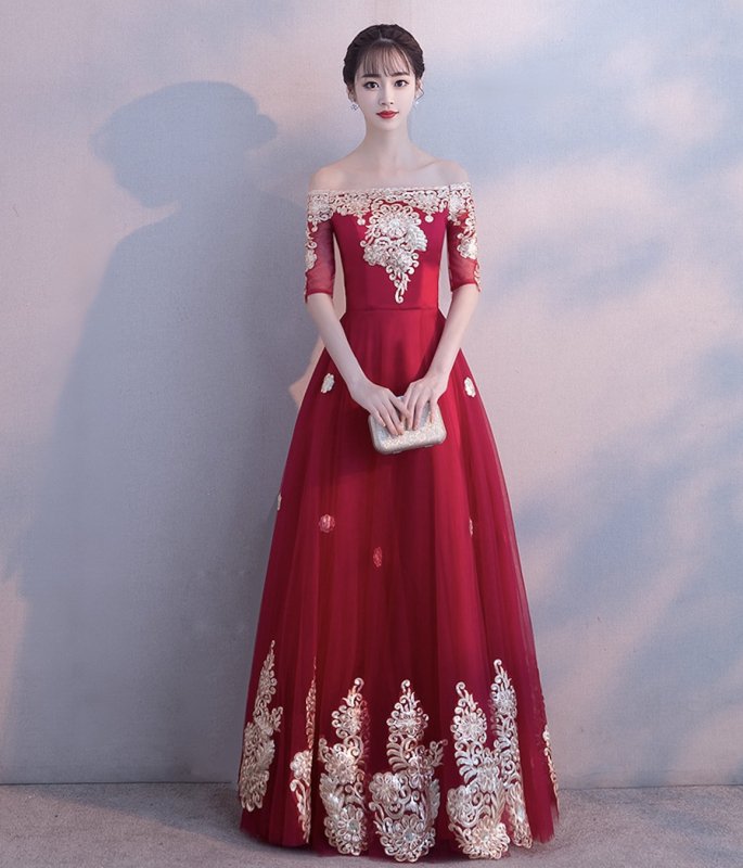 クリスマスに！◆Reneルネ◆ジャガードドレス赤ボルドーワンピースお花豪華刺繍