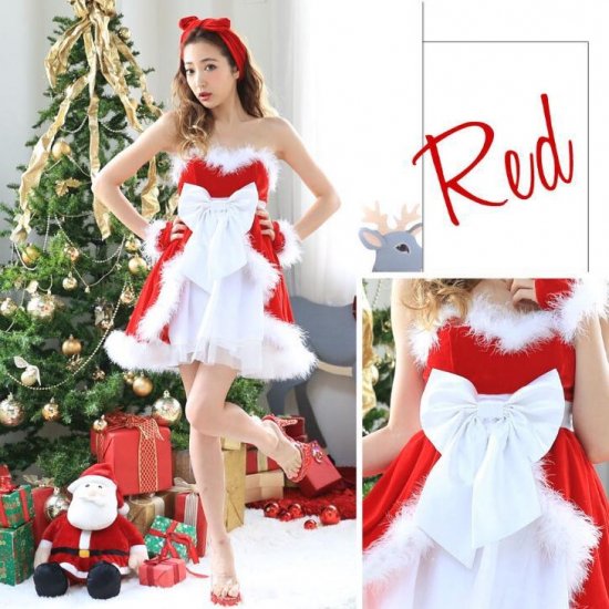 クリスマス パーティーのコスプレ衣装に 大きなリボンとレイヤードがかわいいサンタクロース - 韓国プチプラパーティードレス通販『TENDERLY  DRESS』