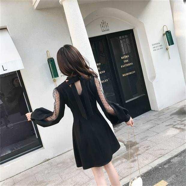 即納】デイリーからお呼ばれまで ドット柄シースルースリーブが
