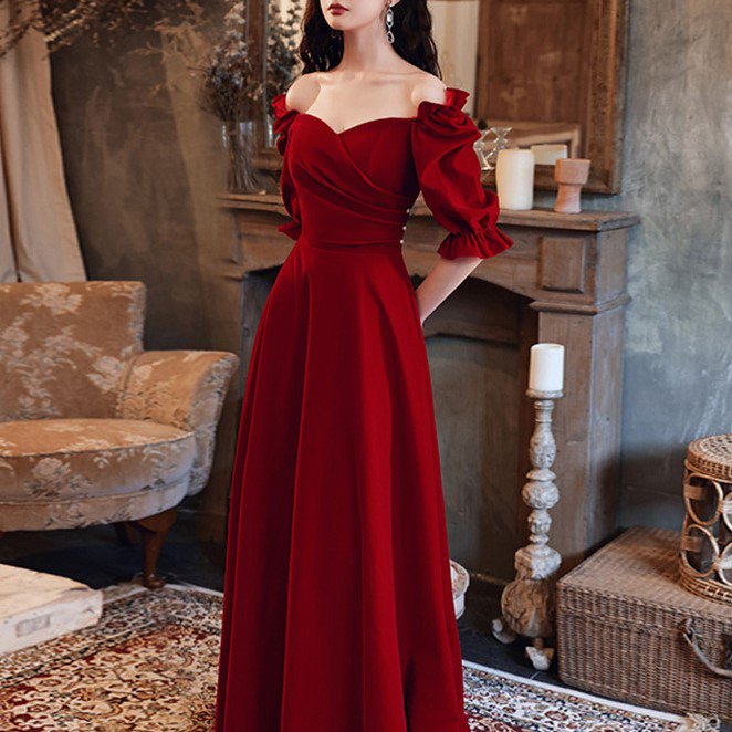 赤 ロングドレスウェディングドレス